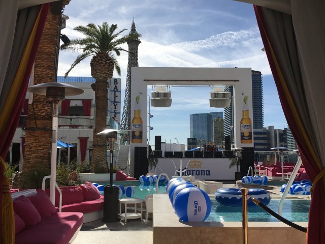 Poolside Corona Stage for Super Bowl 2018 by AV Vegas at Drai’s Nightclub. Entertainment by Cypress Hill