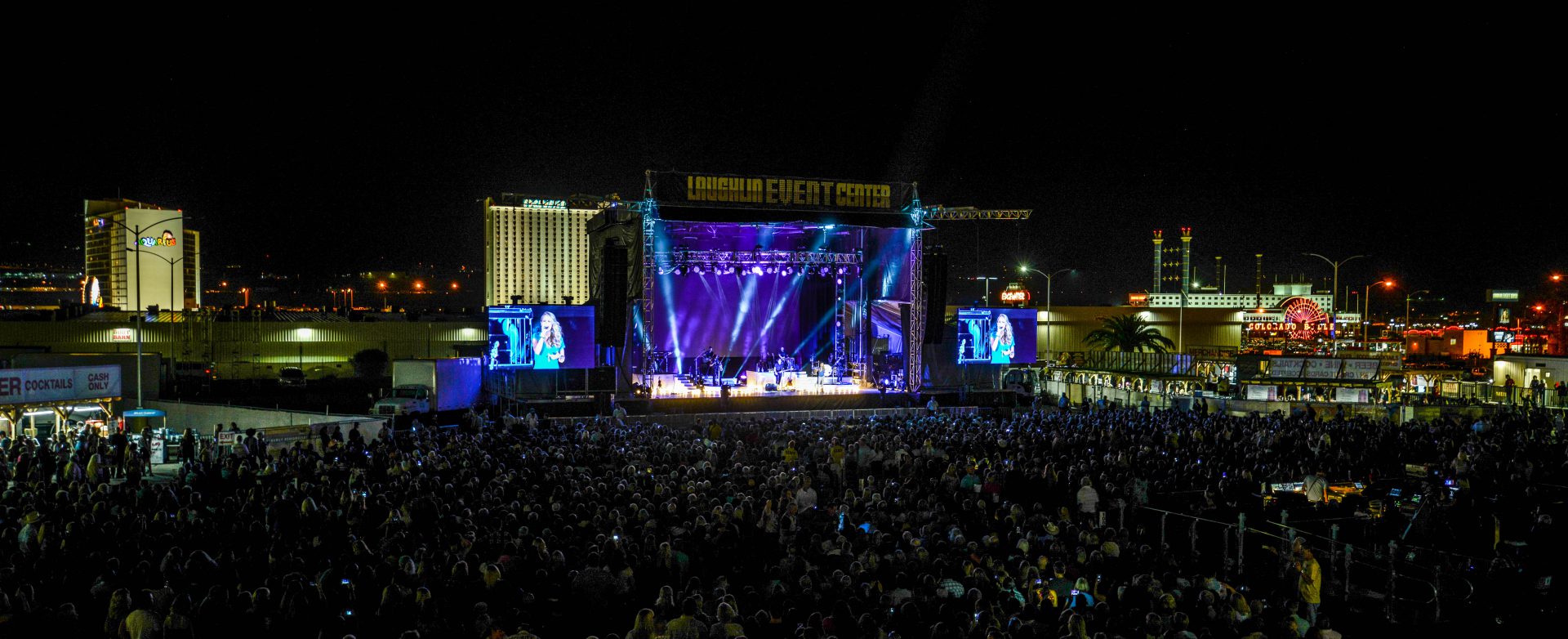 wide angle view of outdoor concert with Carrie Underwood on stage using AV Vegas production equipment