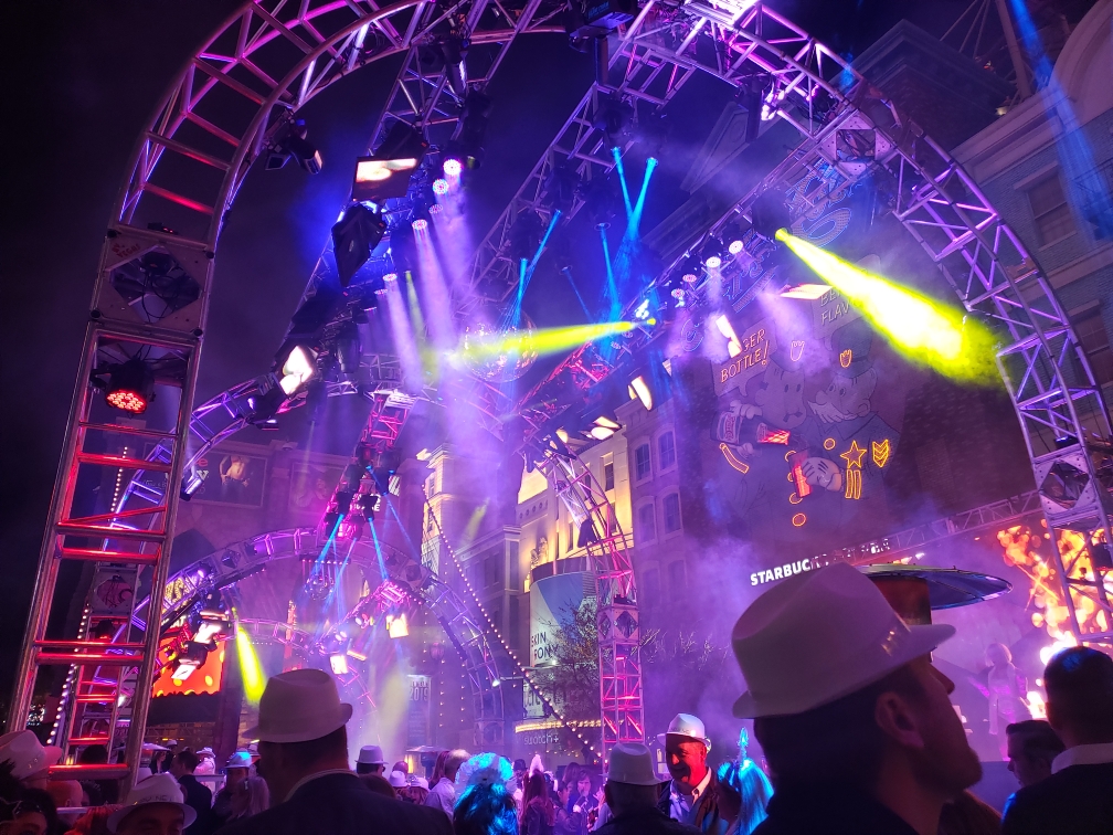 New Years Revelers gather under AV Vegas Curved Truss New Years Eve, Las Vegas, NV